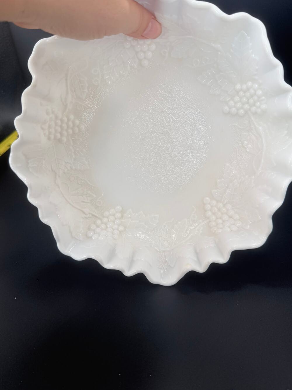Vintage Westmoreland Paneled Grape Milk Glass 8.5in Ruffled Serving Bowl